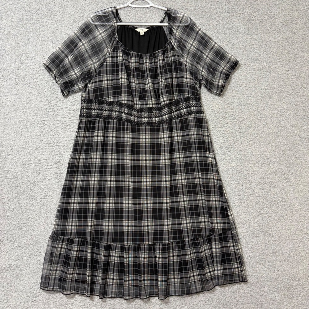 Plaid Midi Dress Plus Size 2X Elastic Waist Ruffle Hem